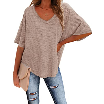 MEROKEETY Women's Waffle Knit V Neck Top for Stylish Comfort