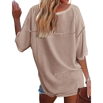 MEROKEETY Women's Waffle Knit V Neck Top for Stylish Comfort