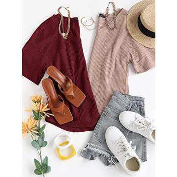 MEROKEETY Women's Waffle Knit V Neck Top for Stylish Comfort