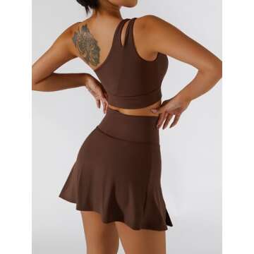 Women's Tennis Skirts One Shoulder Sport Bra Sets High Waisted Athletic Golf Skorts Skirt Cutout Med...