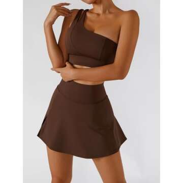 Women's Tennis Skirts One Shoulder Sport Bra Workout Set