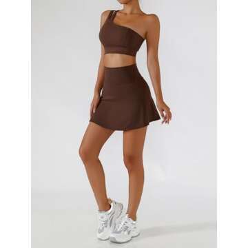 Women's Tennis Skirts One Shoulder Sport Bra Workout Set