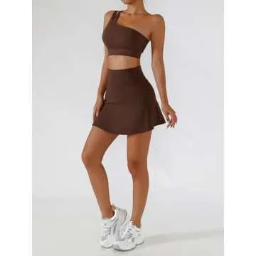 Women's Tennis Skirts One Shoulder Sport Bra Workout Set