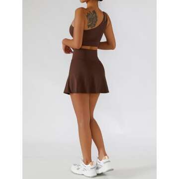 Women's Tennis Skirts One Shoulder Sport Bra Workout Set