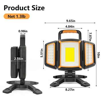 Tresda 30W Rechargeable Work Light, 3000 Lumen Magnetic Work Light Battery Powered, Waterproof Portable Cordless Job Site Lighting for Construction Site, Workshop, Garage, Camping, and Car Repairing