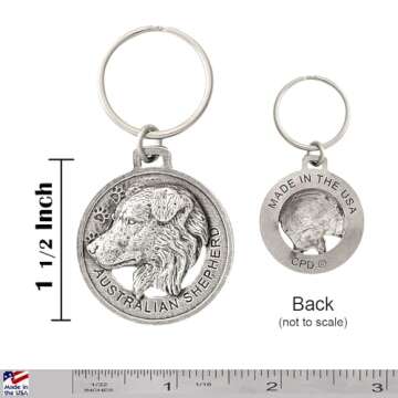 Handcrafted Australian Shepherd Dog Head Pewter Keychain for Dog Lovers