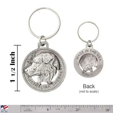 Handcrafted Australian Shepherd Dog Head Pewter Keychain for Dog Lovers