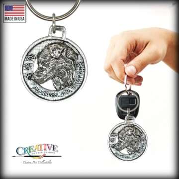 Australian Shepherd Dog Head Keychain - Pewter Gift