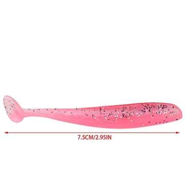 20 Pcs Fishing Soft Lure 7.5cm/2g Plastic T Tail Bait Artificial Worm Swimbait for Bass Trout Walleye Fishing Accessory(Pink)