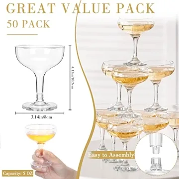 Zopeal 50 Pcs Unbreakable Champagne Glasses for Parties