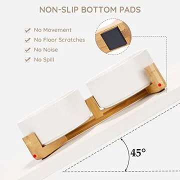 SPUNKYJUNKY Ceramic Dog and Cat Bowl with Wood Stand Non-Slip Matte Glaze Weighted Food Water Set for Cat Medium Dog 28.7 OZ