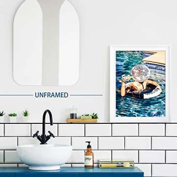 Posters For Room Funky Wall Decor Cocktail Wall Art Summer Pool Party Unique Decoration, Blue Funny Bathroom Bar Cart Wall Art Decor Aesthetic (Disco12x16in Unframed)