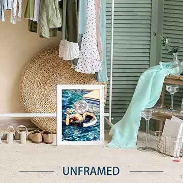 Posters For Room Funky Wall Decor Cocktail Wall Art Summer Pool Party Unique Decoration, Blue Funny Bathroom Bar Cart Wall Art Decor Aesthetic (Disco12x16in Unframed)