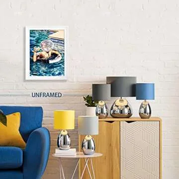 Posters For Room Funky Wall Decor Cocktail Wall Art Summer Pool Party Unique Decoration, Blue Funny Bathroom Bar Cart Wall Art Decor Aesthetic (Disco12x16in Unframed)