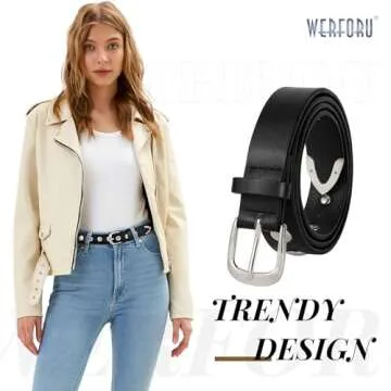 WERFORU Women Fashion Leather Belt Women Belts for Jeans Dress Women Punk Leather Belt Women Studded...
