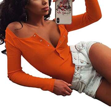 Antopmen Slim Ribbed Bodysuit for Women in Orange