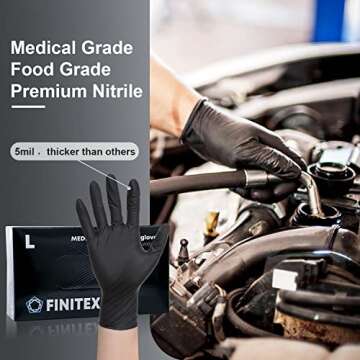 FINITEX - Black Nitrile Disposable Gloves, 5mil, Powder-free, Medical Exam Gloves Latex-Free 100 PCS...
