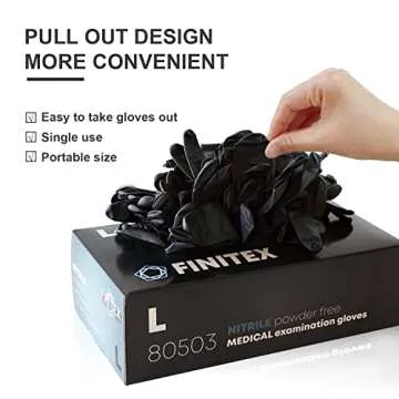 FINITEX - Black Nitrile Disposable Gloves, 5mil, Powder-free, Medical Exam Gloves Latex-Free 100 PCS For Cleaning Food (Large)