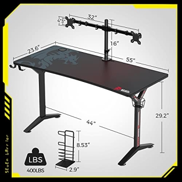 SEVEN WARRIOR 55IN Gaming Desk with Dual Monitor Mount - Perfect for Gaming and Work