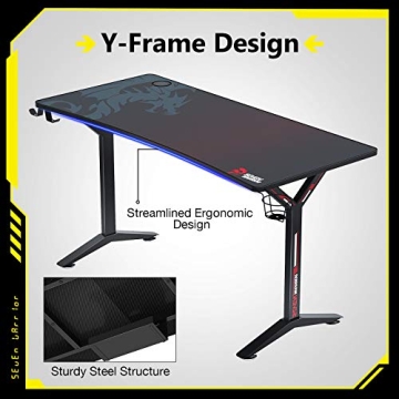 SEVEN WARRIOR 55IN Gaming Desk with Dual Monitor Mount - Perfect for Gaming and Work
