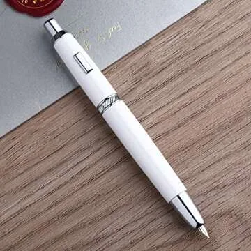 Majohn A1 Press Fountain Pen with Box, Retractable Extra Fine Nib Metal Pearl White Ink Pen with Converter for Writing (No Clip Version)