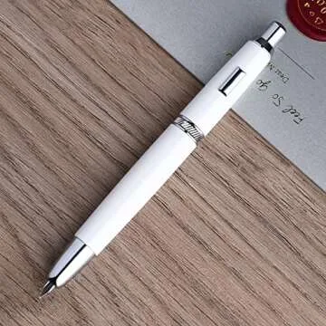 Majohn A1 Press Fountain Pen with Box, Retractable Extra Fine Nib Metal Pearl White Ink Pen with Converter for Writing (No Clip Version)