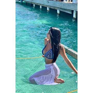 COCOLEGGINGS Women's Swimsuit Coverup Ruffle Sheer Mesh Pants White L