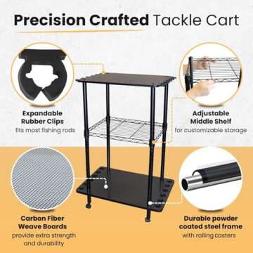 Rush Creek Creations, Fishing Rod Holder for 12-Rods, Fishing Pole Holder for Garage, for Fishing Gear, Pole, Rod, Tackle Box, Holistic Fishing Rod Storage, 12 Freshwater Rod Clips, Big Wheels, Black