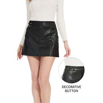 Fahsyee Women's Faux Leather Skirt, Black High Waisted Stretchy Zipper Mini A Line Pencil Short Plus Size M