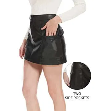 Fahsyee Women's Faux Leather Skirt, Black High Waisted Stretchy Zipper Mini A Line Pencil Short Plus Size M