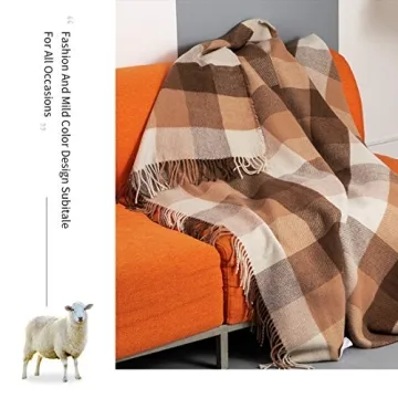 Farridoro Wool Fringe Throw Blanket for Home Christmas