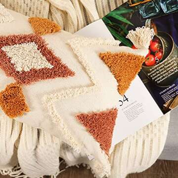 Merrycolor Boho Lumbar Throw Pillow Cover 12x20 inch,Bohemian Tufted Decorative Pillow Covers with T...