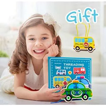 Promise Babe 5 Pack Lacing Cards Wooden Cars Block Puzzle Threading Toys Montessori Toy Sewing Cards for Toddler Educational Preschool Toys…