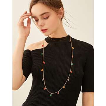 WOWORAMA Christmas Light Necklace for Women Colorful Long Christmas Light Bulbs Necklace Acrylic Chr...