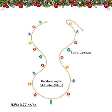 WOWORAMA Christmas Light Necklace for Women Colorful Long Christmas Light Bulbs Necklace Acrylic Christmas Holiday Necklace Novelty Funny Jewelry Xmas Party Favors