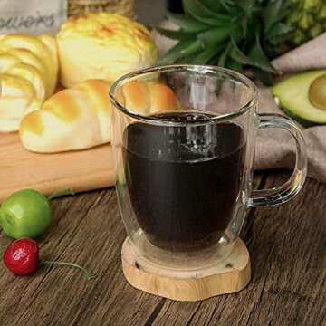 Liuruiyu Double Wall Glass Coffee mugs, (Set of 2) 12 Ounces-Clear Glass Coffee Cups with Handle,Insulated Coffee Glass,Cappuccino Cups,Tea Cups,Latte Cups,Beverage Glasses