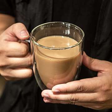 Liuruiyu Double Wall Glass Coffee mugs, (Set of 2) 12 Ounces-Clear Glass Coffee Cups with Handle,Insulated Coffee Glass,Cappuccino Cups,Tea Cups,Latte Cups,Beverage Glasses