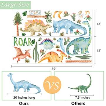 Yovkky Watercolor Dinosaur Nursery Wall Decals, Large Peel and Stick Dino Tropical Plant Stickers Ca...