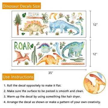 Yovkky Watercolor Dinosaur Nursery Wall Decals, Large Peel and Stick Dino Tropical Plant Stickers Cactus Palm Leaf Decor, Home Kitchen Decorations Boy Girl Kid Baby Toddler Bedroom Playroom Art Gift