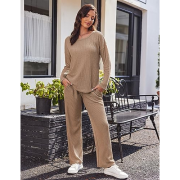 Ekouaer Women's Waffle Knit Pajama Set for Cozy Nights