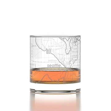 Well Told Engraved Seattle Washington Map Rocks Glass - 11 oz Clear Whiskey Glass