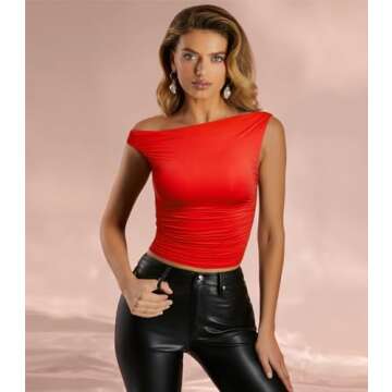 OMKAGI One Off Shoulder Y2K Double Lined Crop Top