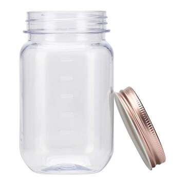 novelinks 16 Ounce Clear Plastic Jars with Rose Gold Lids - Refillable Round Clear Containers Clear Jars Storage Containers for Kitchen & Household Storage - BPA Free (10 Pack)