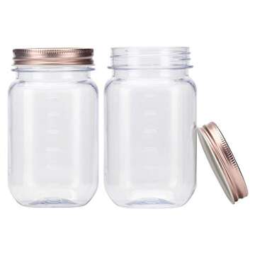 novelinks 16 Ounce Clear Plastic Jars with Rose Gold Lids - Refillable Round Clear Containers Clear Jars Storage Containers for Kitchen & Household Storage - BPA Free (10 Pack)