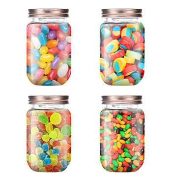 novelinks 16 Ounce Clear Plastic Jars with Rose Gold Lids - Refillable Round Clear Containers Clear Jars Storage Containers for Kitchen & Household Storage - BPA Free (10 Pack)