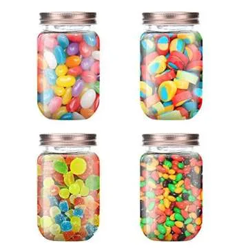 novelinks 16 Ounce Clear Plastic Jars with Rose Gold Lids - Refillable Round Clear Containers Clear Jars Storage Containers for Kitchen & Household Storage - BPA Free (10 Pack)