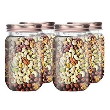 novelinks 16 Ounce Clear Plastic Jars with Rose Gold Lids - Refillable Round Clear Containers Clear Jars Storage Containers for Kitchen & Household Storage - BPA Free (10 Pack)