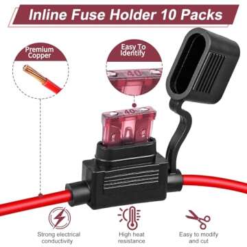 High-Quality 10 Pack Inline Fuse Holder 12V Set