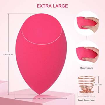 EXTRA LARGE 11CM Make Up Beauty Sponges Blender BIG for Face & BODY (1x Small 1x Large) -With 2 Sponge Holder- FASTER FLAWLESS APPLICATION for Foundation/Fake Tan/Powder/Blending/Setting/