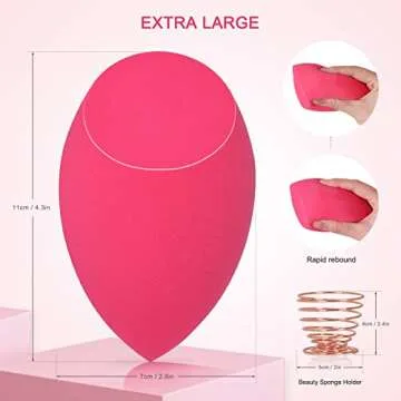 EXTRA LARGE 11CM Make Up Beauty Sponges Blender BIG for Face & BODY (1x Small 1x Large) -With 2 Sponge Holder- FASTER FLAWLESS APPLICATION for Foundation/Fake Tan/Powder/Blending/Setting/